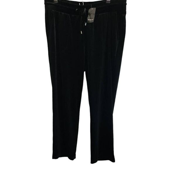 Torrid Womens Velvet Pants 1X Plus Size Black Tapered Leg Tie Front - Picture 1 of 5